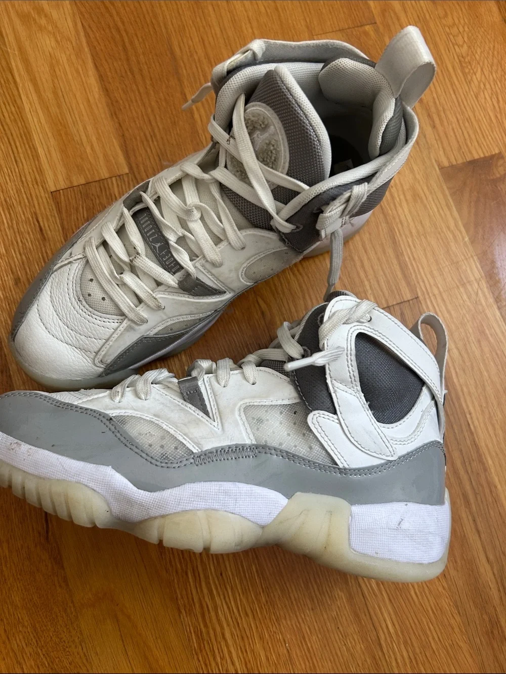 Jordan Mens White and Gray High-Top Basketball Sneakers